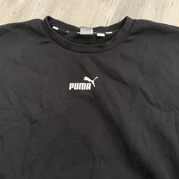Puma SE Way 1 Sweatshirt Womens XL All Over Logo Pullover Black White Crop Crew - Picture 3 of 7